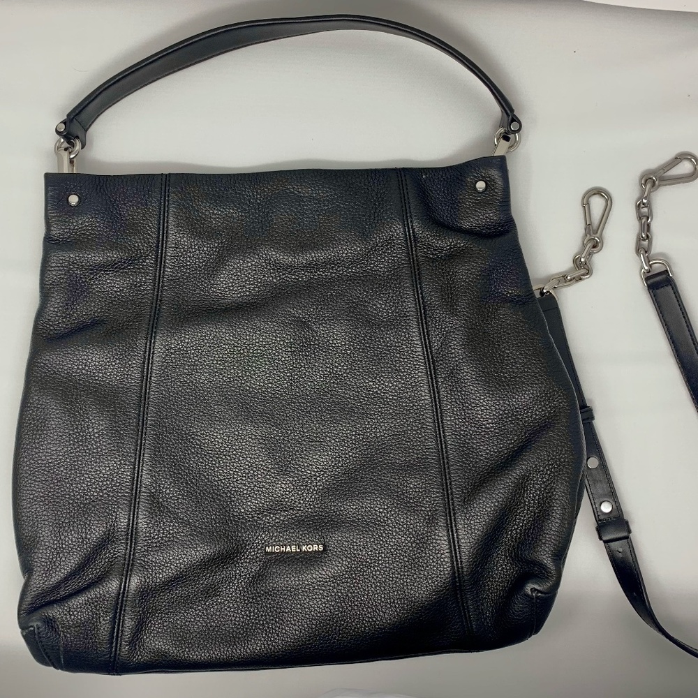 Michael Kors Black Leather Bag with Silver Hardware